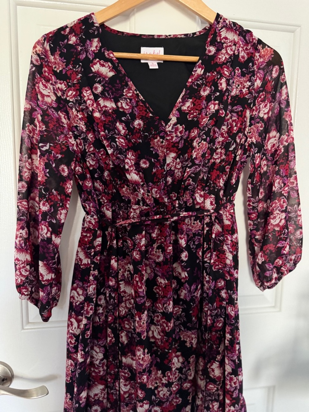 Isabel Maternity Black Floral Wrap Maternity Pink & Plum Bouquet Maxi Midi Dress